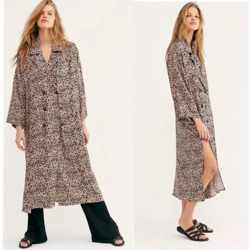 Free People Daria Cheetah Double Breasted Duster XS TrenchY2K Whimsigoth Grunge - Picture 2 of 11